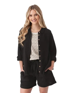 Kelford Full Button Raglan Long Sleeve Black alt 1