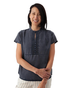 Margot Mandarin Collar Top Indigo Blue alt 1
