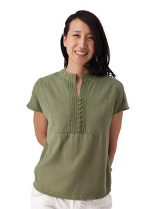 Margot Mandarin Collar Top Olivine Green