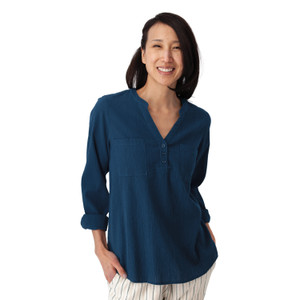 Beachcomber Solid Long Sleeve Popover Gibraltar Sea Blue