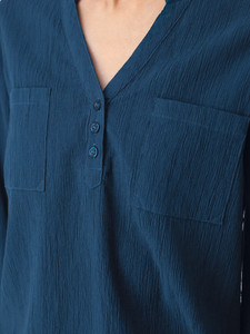Beachcomber Solid Long Sleeve Popover Gibraltar Sea Blue front detail