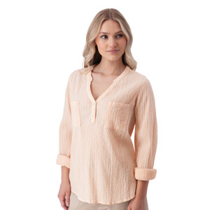 Beachcomber Patterned Long Sleeve Popover Peach