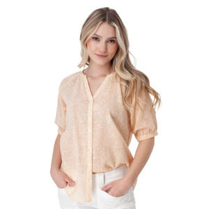 Cassia Elbow Sleeve Print Top Pale Peach