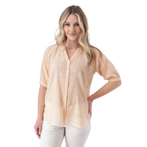 Cassia Elbow Sleeve Print Top Pale Peach alt 1
