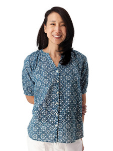 Cassia Elbow Sleeve Print Top Gibralter Sea Blue