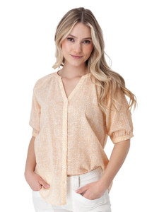 Cassia Elbow Sleeve Print Top Pale Peach