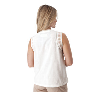 Festival Embroidered Split Neck Tank White back