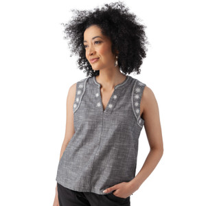 Festival Embroidered Split Neck Tank Black alt 1