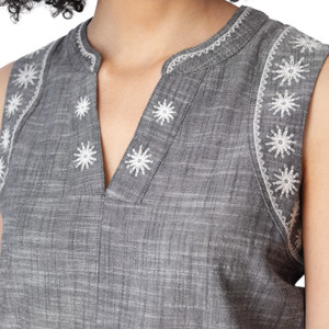 Festival Embroidered Split Neck Tank Black front detail