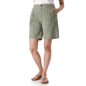 Leni Striped High Rise Bermuda Short Olive Green