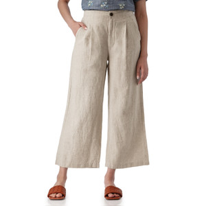 Leni Solid High Rise Wide Leg Ankle Pant Natural Tan