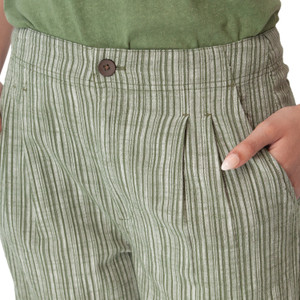 Leni Striped High Rise Wide Leg Ankle Pant Olive Green front detail
