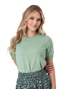Lottie Pointelle Sweater Top Granite Green