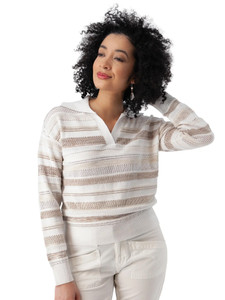 Bindi Beach Johnny Collar Sweater Natural Stripe alt 1