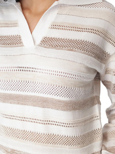 Bindi Beach Johnny Collar Sweater Natural Stripe front detail