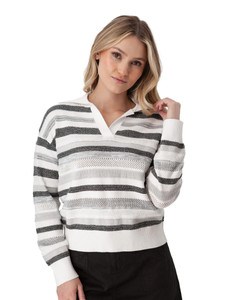 Bindi Beach Johnny Collar Sweater black stripe
