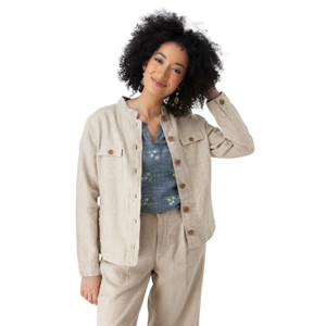 Leni Linen Mandarin Collar Jacket Natural Tan alt 1