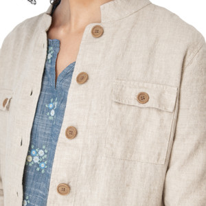 Leni Linen Mandarin Collar Jacket Natural Tan chest pocket detail