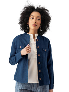 Leni Linen Mandarin Collar Jacket Gibraltar Sea Blue