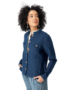 Leni Linen Mandarin Collar Jacket Gibraltar Sea Blue alt 1