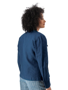 Leni Linen Mandarin Collar Jacket Gibraltar Sea Blue back