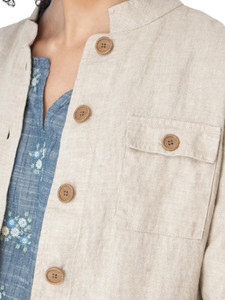 Leni Linen Mandarin Collar Jacket Natural Tan chest pocket detail