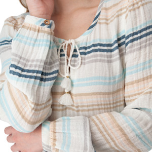 Good Vibes Boho Striped Dress Egret front detail