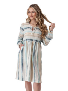 Good Vibes Boho Striped Dress Egret
