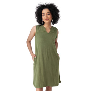 Simone Split Neck Dress Olivine Green