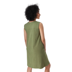 Simone Split Neck Dress Olivine Green back