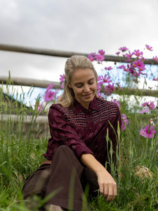 Woman wearing Cleo Smocked Print Blouse Studio