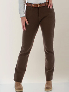 Woman wearing Ponte 5-Pocket Jean Style Stretch Pant studio in demitasse brown.