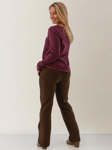 Alternate back view of the Arctic Whisper Raglan Embroidered Top in fig purple.
