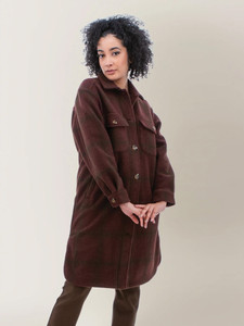 Alternative view of the Northern Wind Car Coat in mahogany brown.
