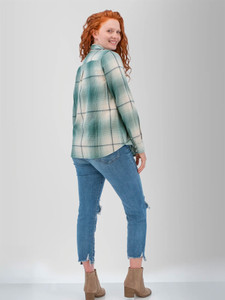 Full back view of the Brackenridge Organic Cotton Shirt in green and white plaid.