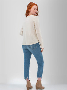 Back view of the Ivycroft Waffle Knit Henley Top in whisper white.