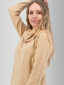 Alternate left side view of the Cascade Cowl Neck Striped Pullover in cream.