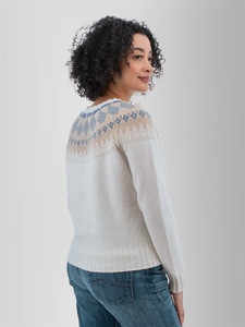Back view of the Reine Fair Isle Cardigan Sweater in white.