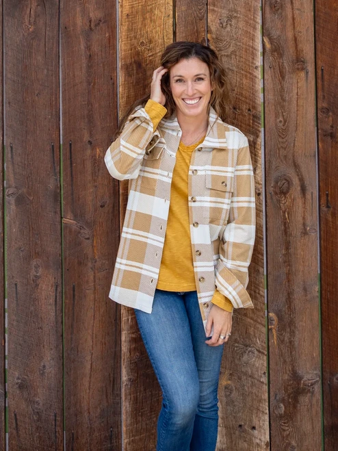 Woman wearing the Layla Organic V-Neck Top