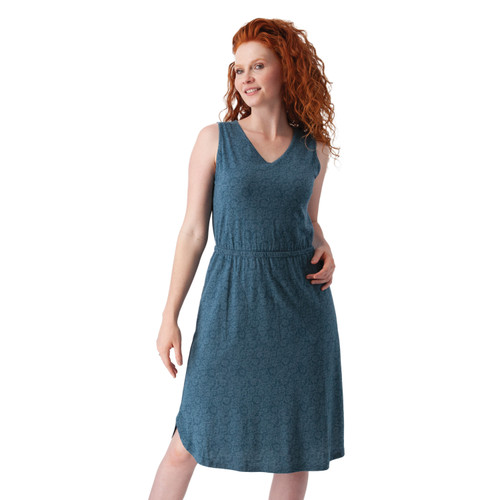 Blue Skies Printed V-Neck Dress Mallard Blue