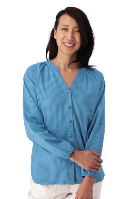 Caspian Seersucker Top Cindre Blue