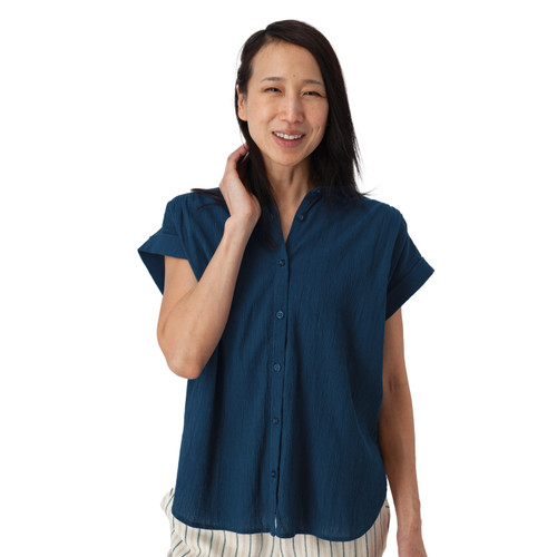 Beachcomber Button Front Solid Short Sleeve Gibraltar Sea Blue