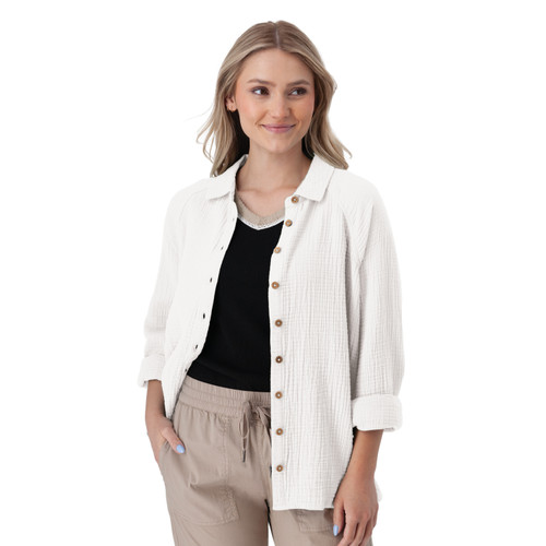 Kelford Full Button Raglan Long Sleeve White