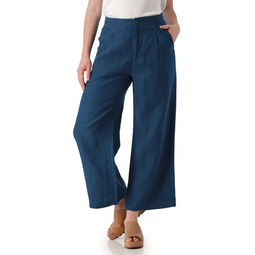 Leni Solid High Rise Wide Leg Ankle Pant Gibraltar Sea Blue