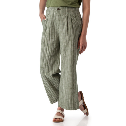 Leni Striped High Rise Wide Leg Ankle Pant Olive Green
