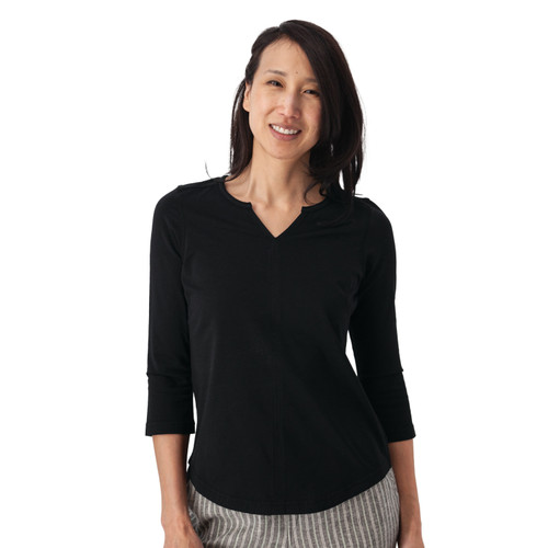 Juni 3/4 Sleeve Notch Neck Tee Black