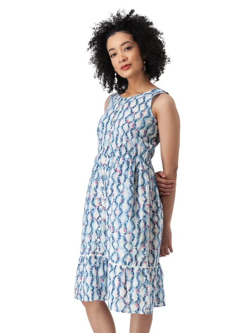 Celebration Button Front Midi Dress Gibraltar Sea Blue