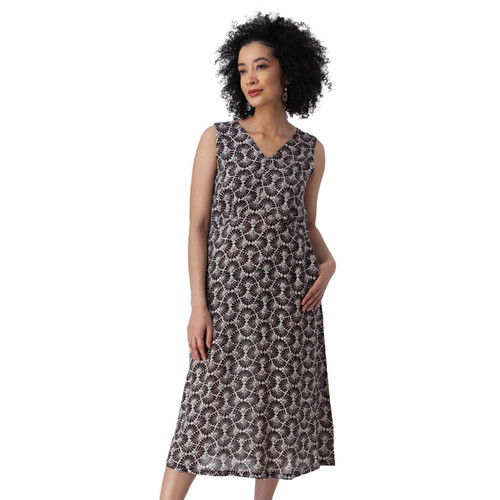 Sorrento Printed Midi V-Neck Dress Black