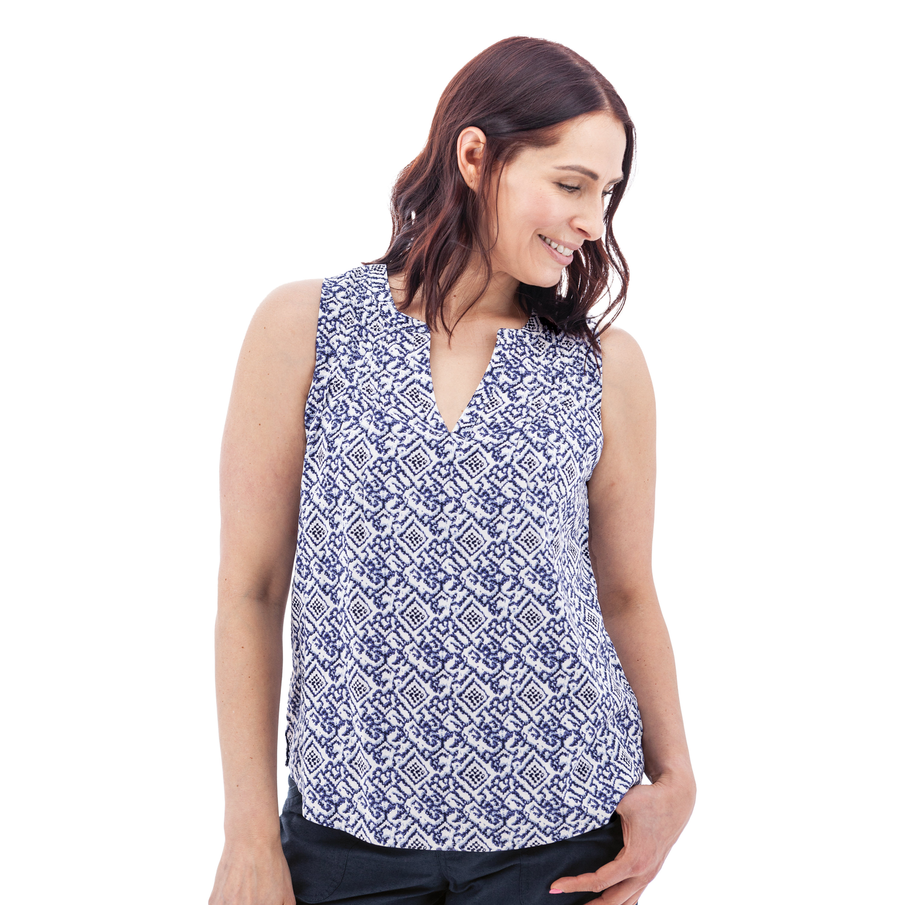 Portofino Split Neck Pintuck Tank Top