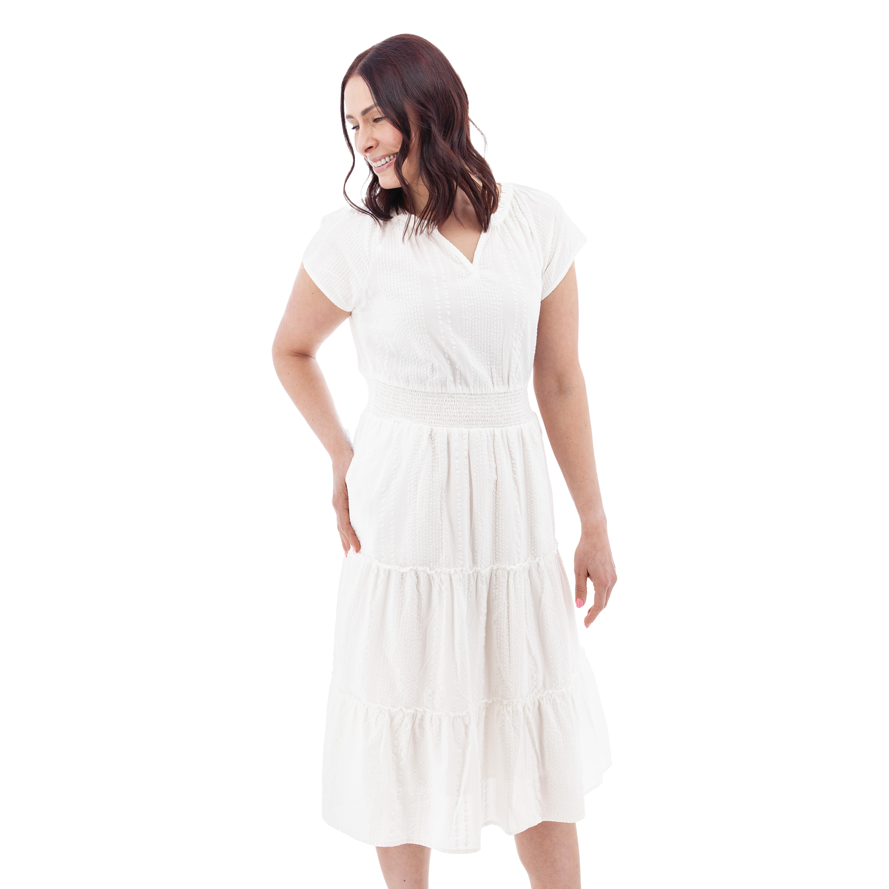 Colmar Seersucker Tiered Midi Dress